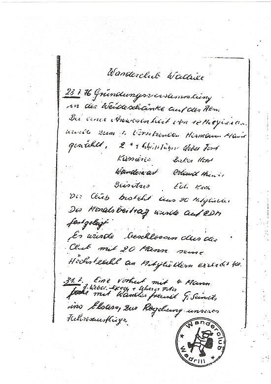 Gründungsurkunde Wanderclub Wadrill Gründungsurkunde Wanderclub Wadrill